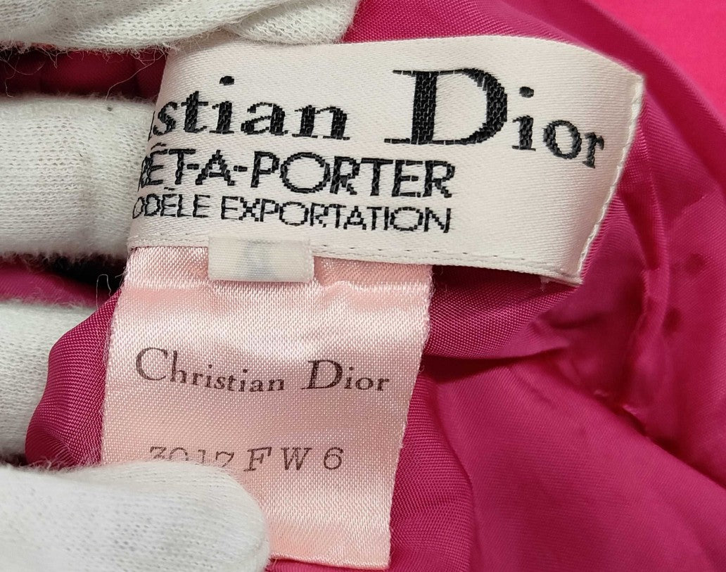 Christian Dior Vintage Pink Silk Blend Dress Women's Size 6 Heart Neck Midi