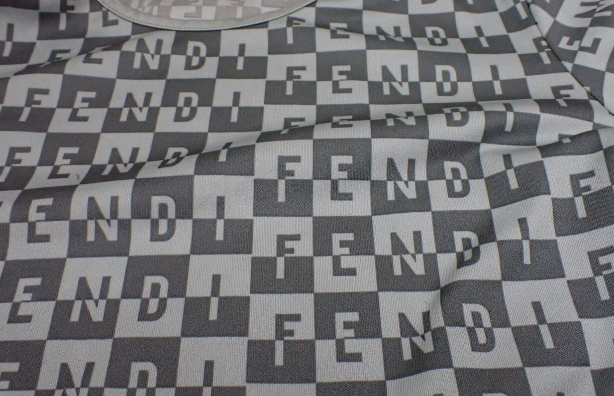FENDI Logo Print Stretch T Shirt Top Gray Size 44 Women's Short Sleeve