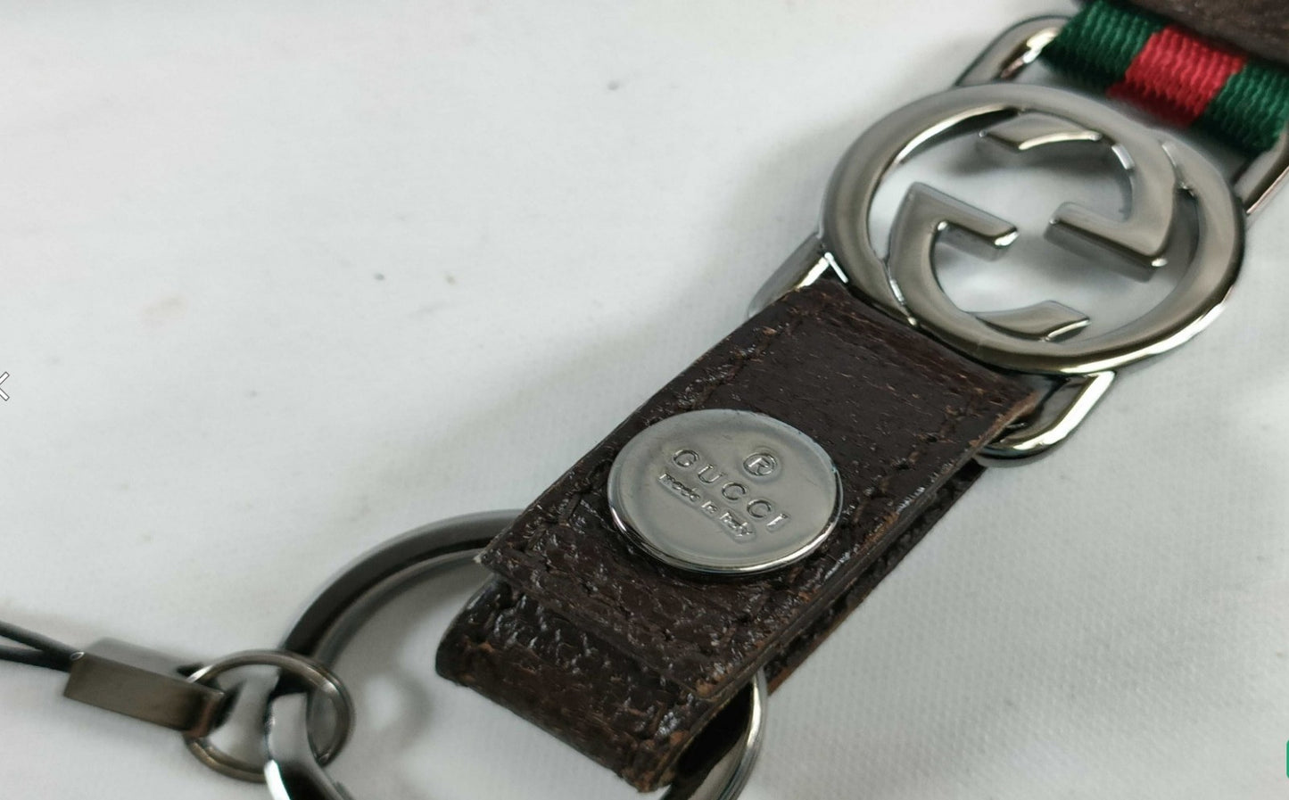 GUCCI Web Stripe Interlocking G Neck Strap Lanyard Key Ring Phone Holder Italy