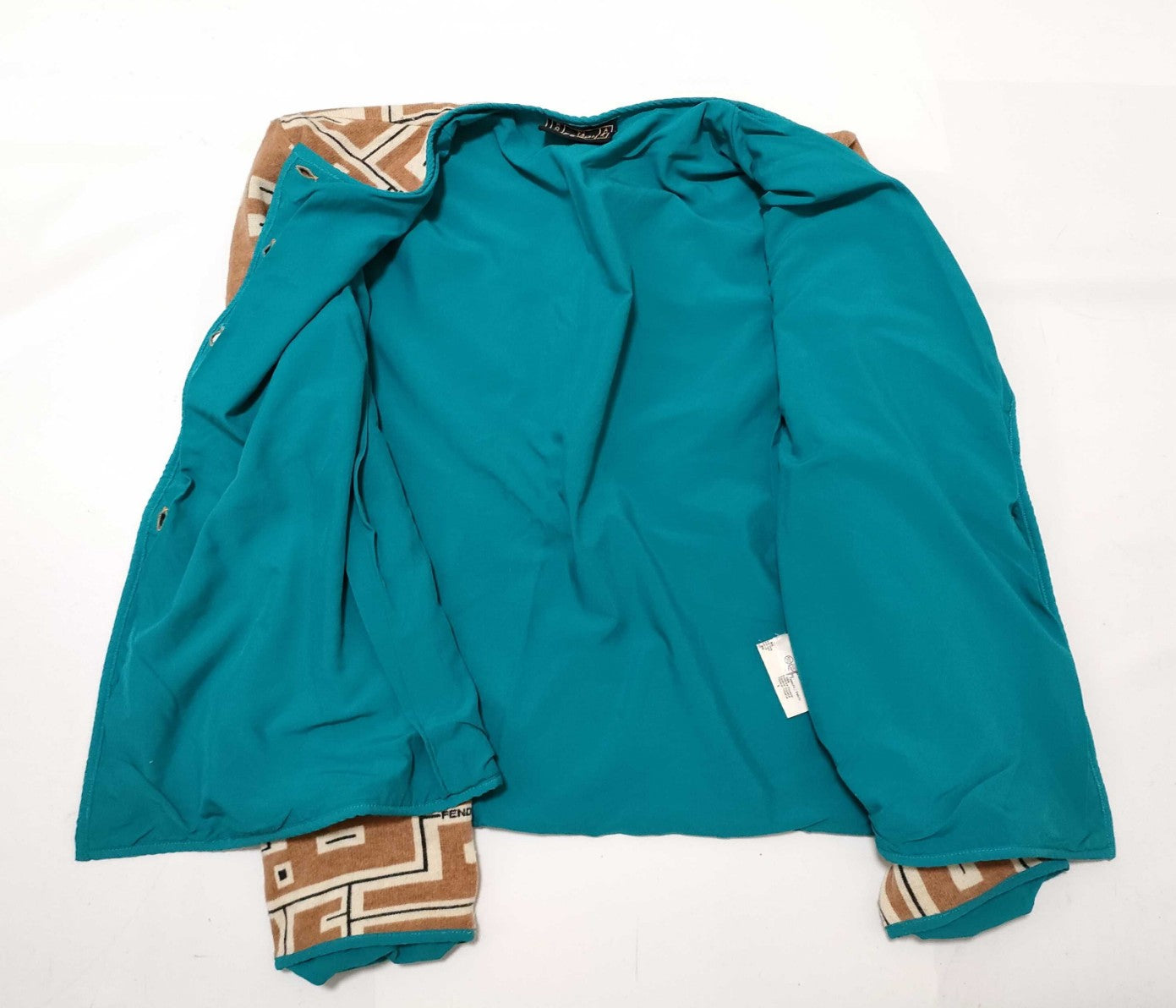 FENDI Jeans Cardigan Jacket 44 IT Geometric Logo Pattern Wool Blend Italy