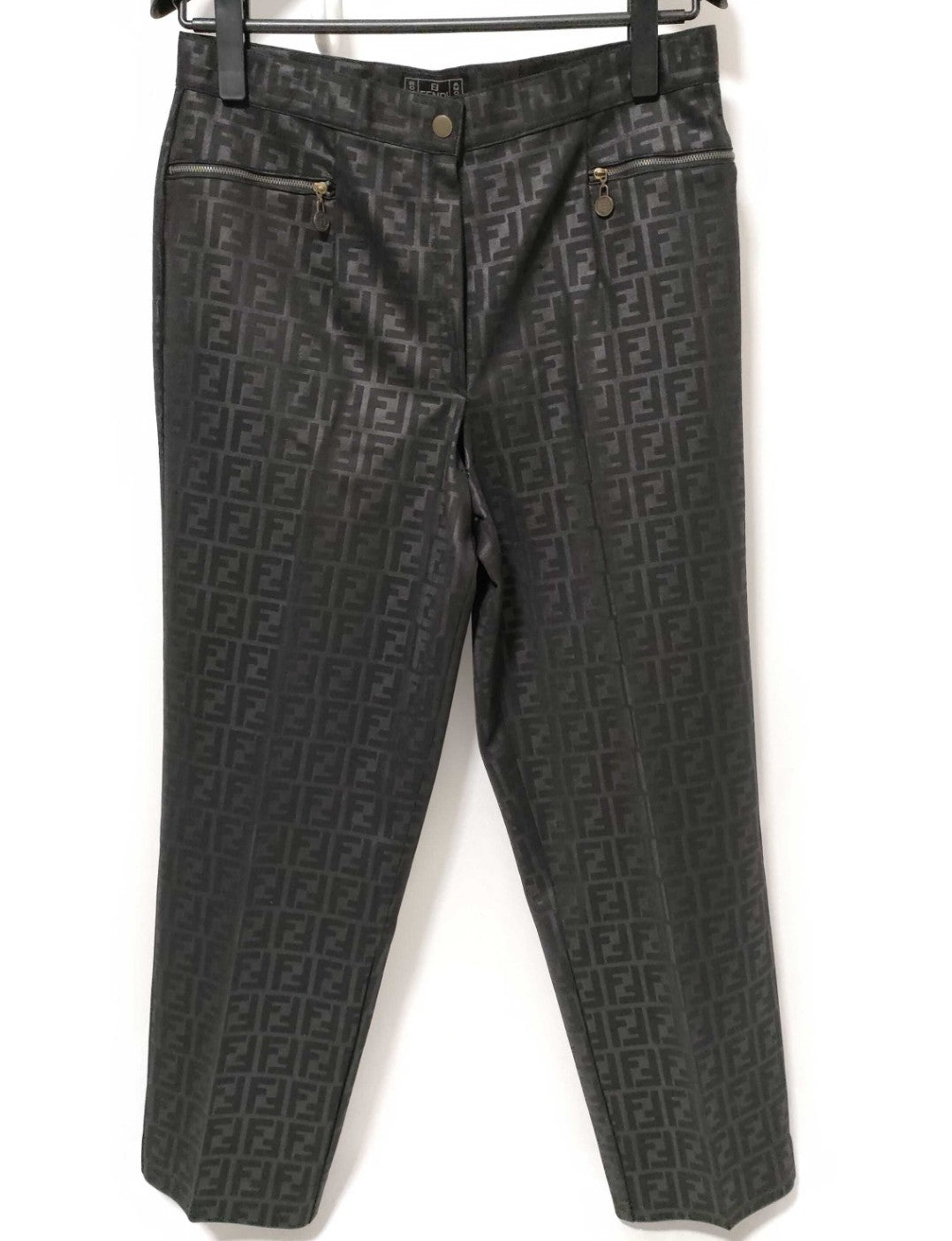 FENDI Jeans Zucca FF Logo Pants Women's XL Black Made in Italy