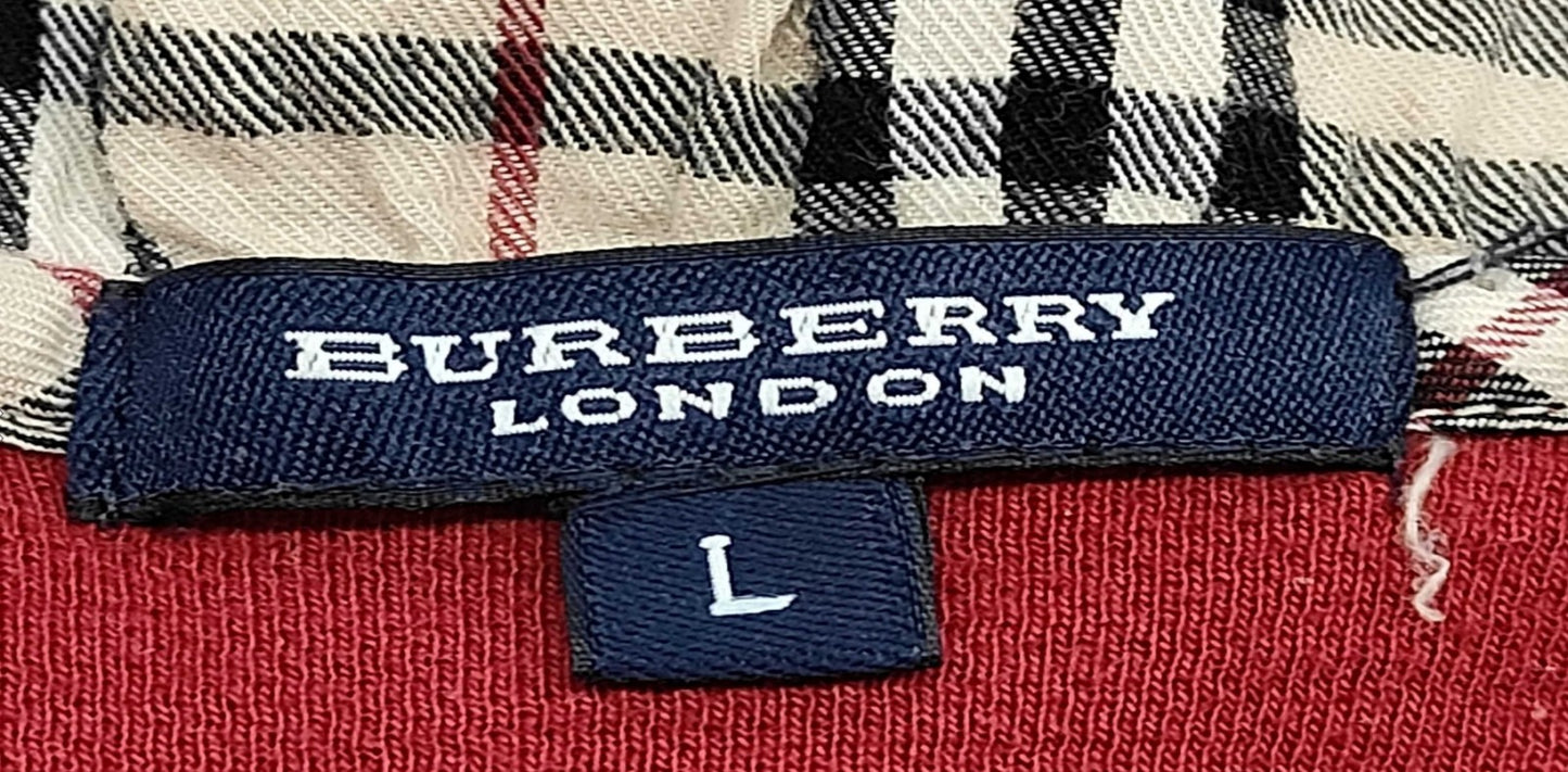 BURBERRY LONDON Hoodie Nova Check Hood Cotton Pullover Red Size L Mens