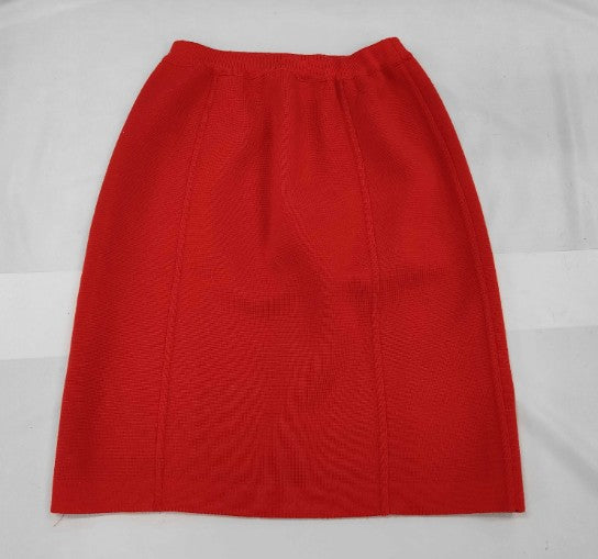 CHANEL Red Knit Skirt Elastic Waist Made in Italy Vintage Women’s