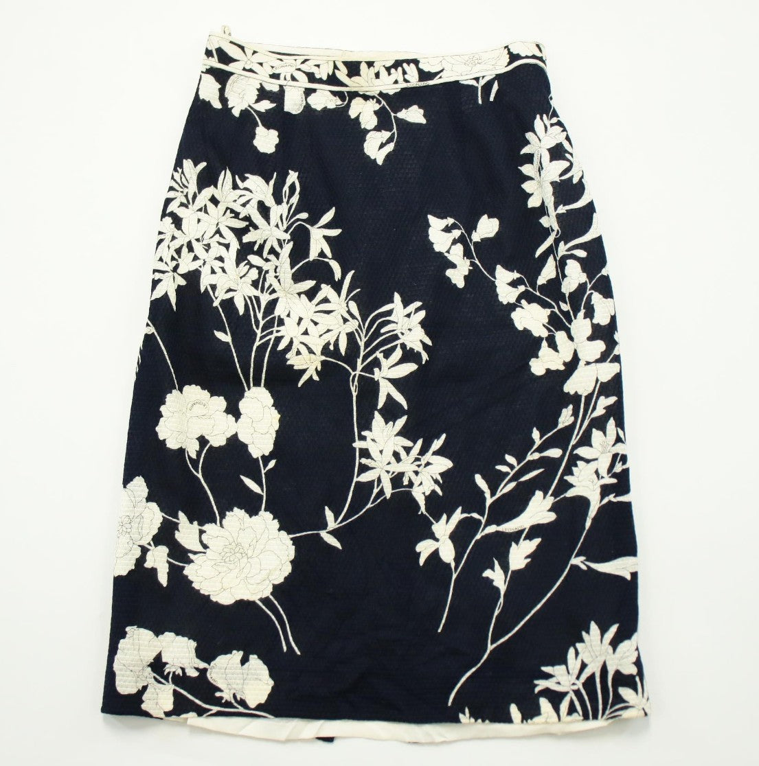LEONARD Floral Tight Skirt Navy Ivory Cotton Japan Women Size 67-93