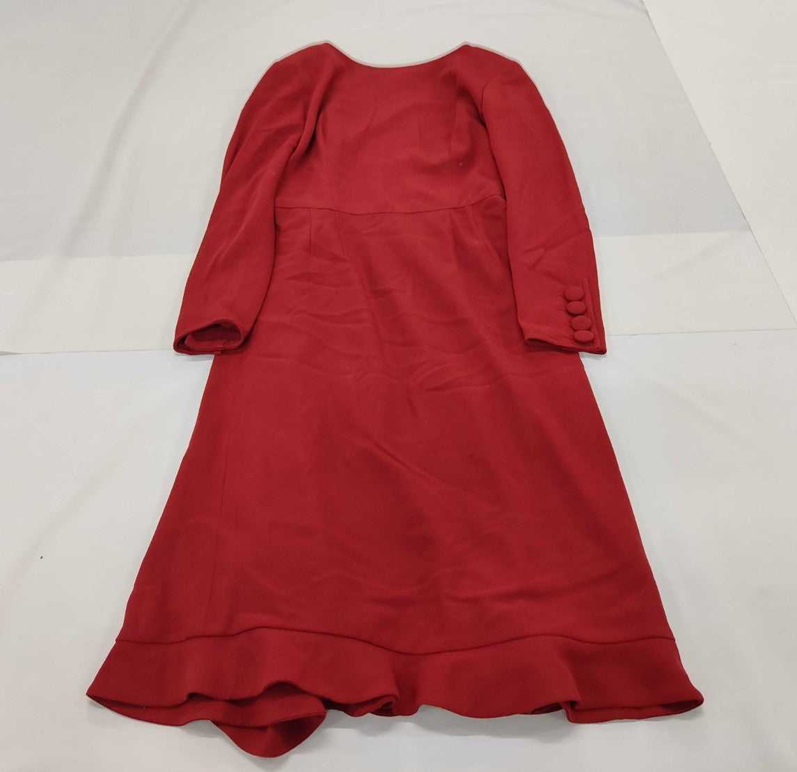Valentino Garavani Boutique Red Long Dress Size 8 Italy Ruffle Button Vintage
