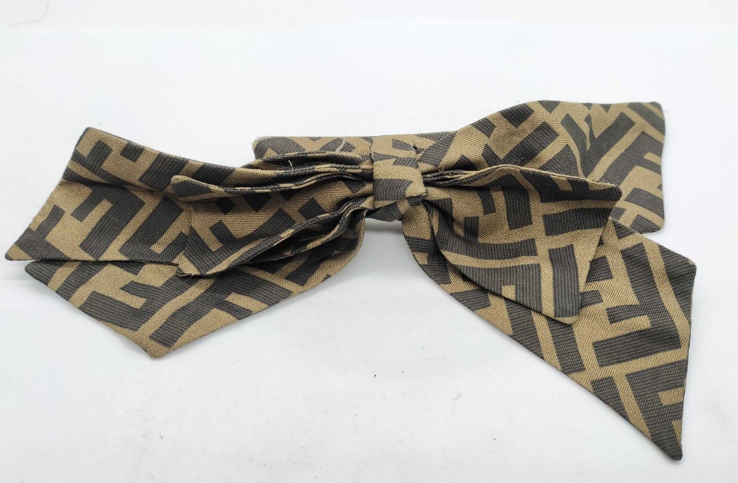 FENDI Zucca FF Logo Ribbon Barrette Hair Clip Brown Canvas Made in Italy