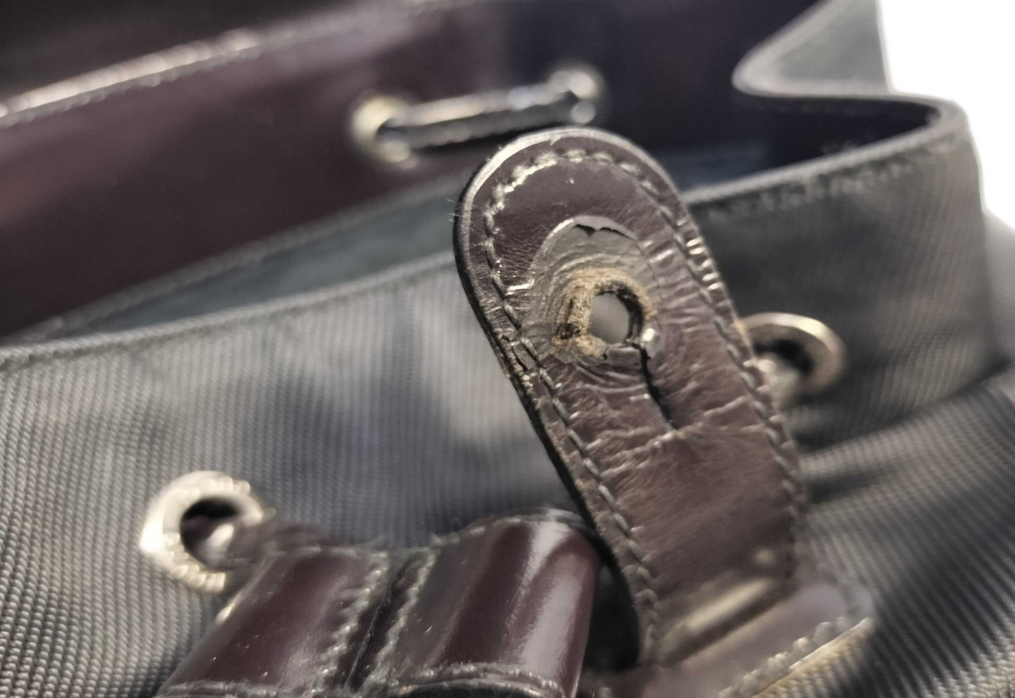 GUCCI Bamboo Backpack Black Nylon Leather Drawstring Bag Vintage