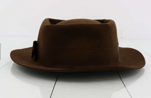 CHANEL Brown Wool Felt Fedora Hat Ribbon Coco Mark Size 56 Pre-Owned