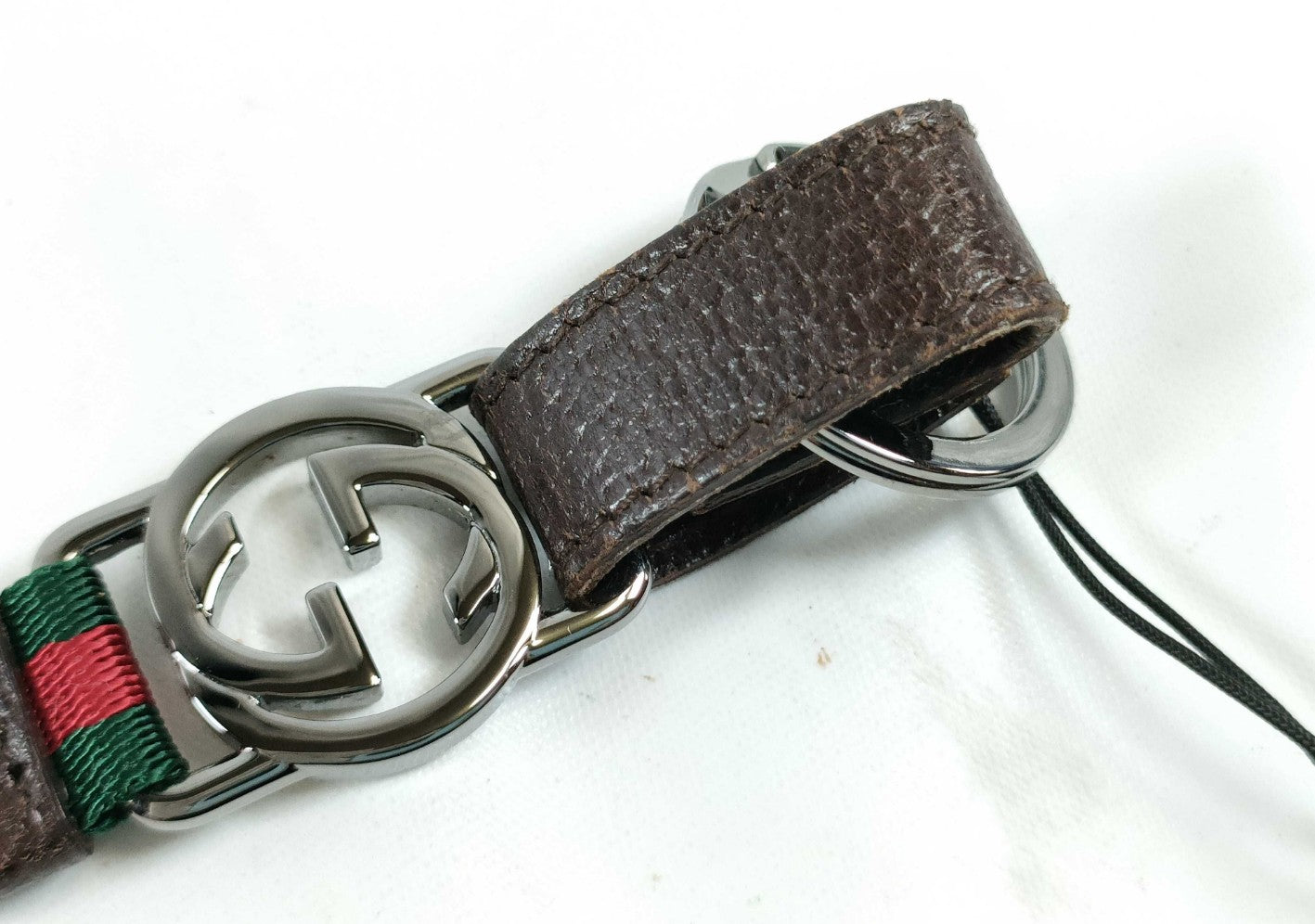 GUCCI Web Stripe Interlocking G Neck Strap Lanyard Key Ring Phone Holder Italy