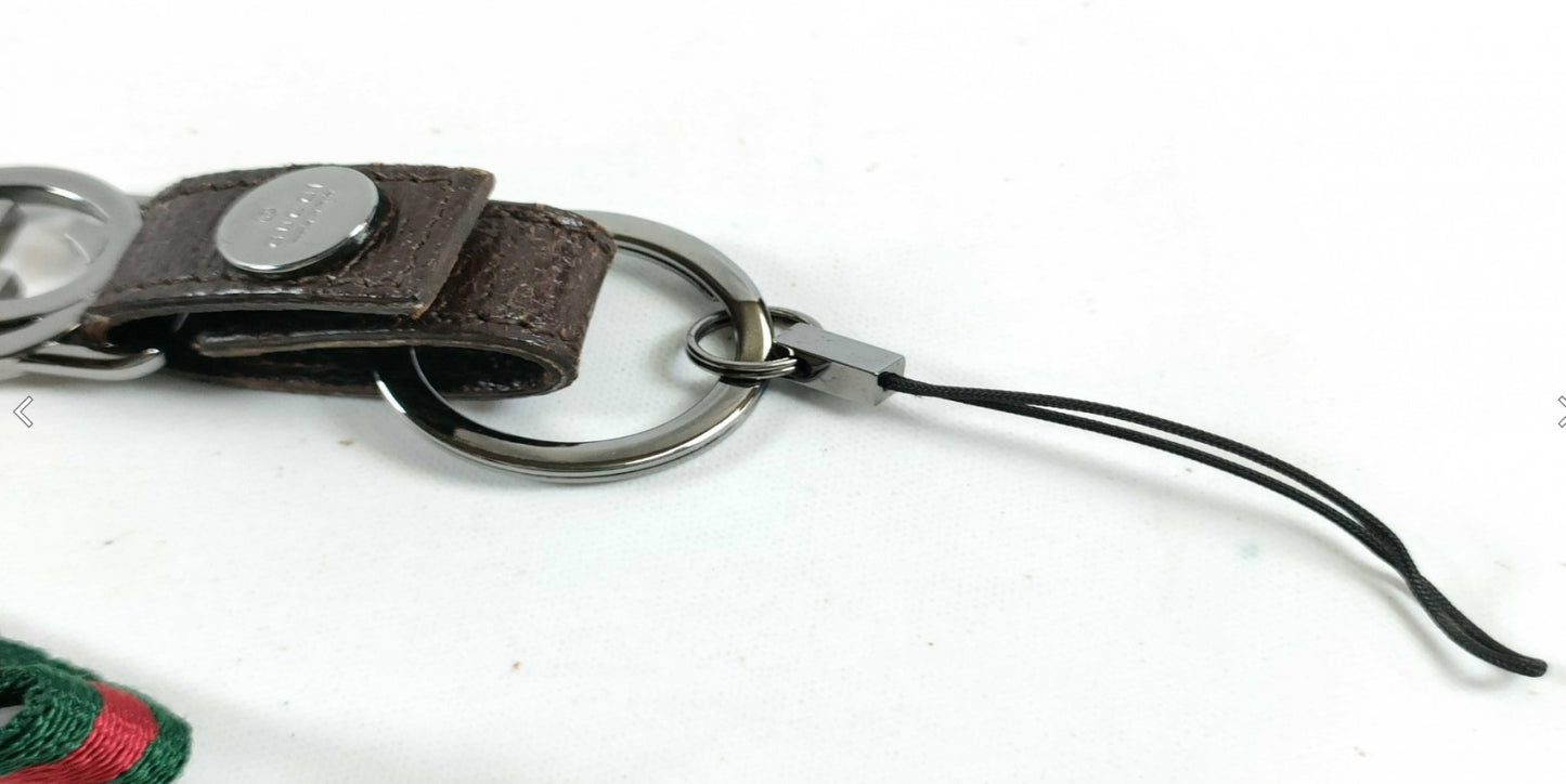GUCCI Web Stripe Interlocking G Neck Strap Lanyard Key Ring Phone Holder Italy