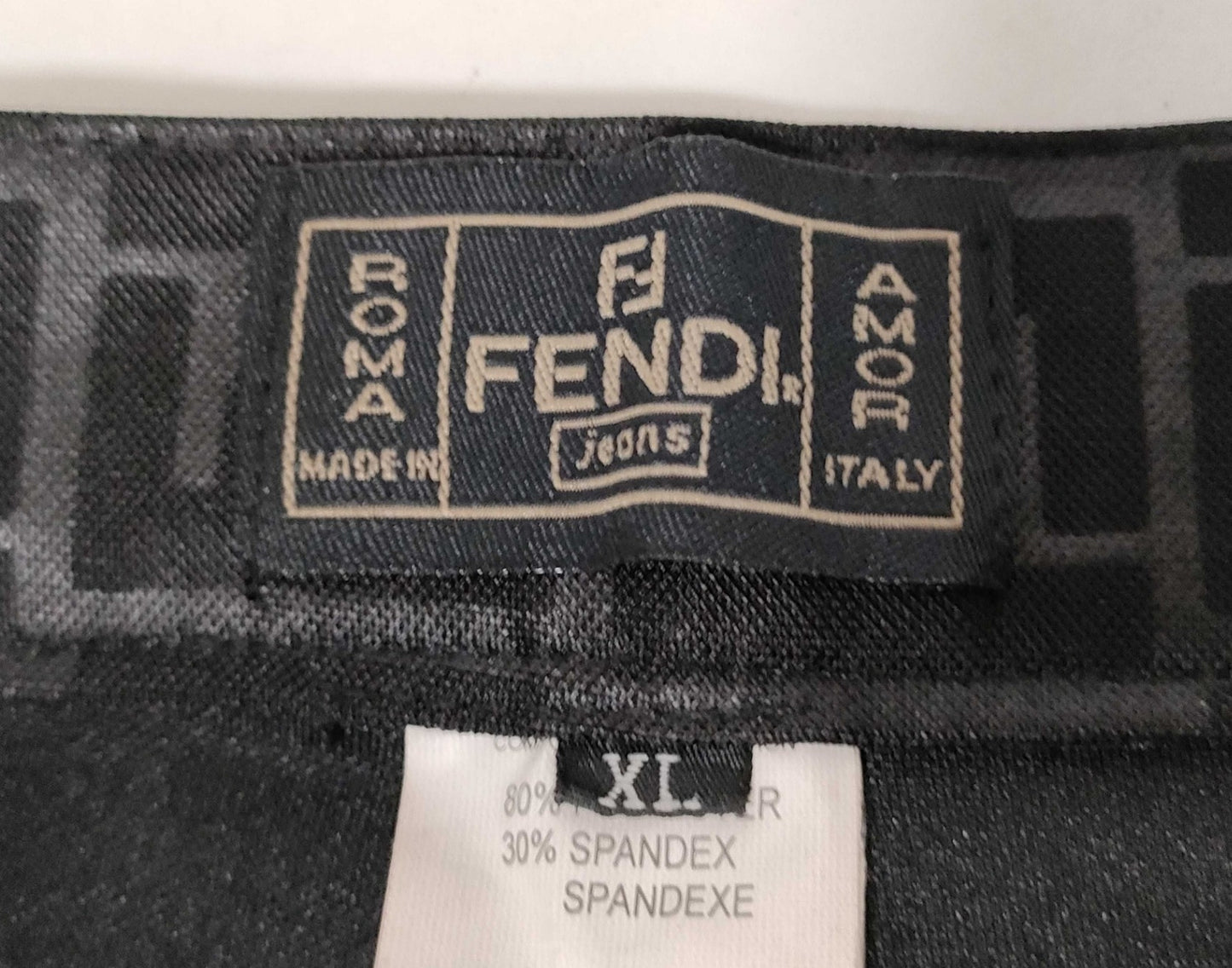 FENDI Jeans Zucca FF Logo Pants Women's XL Black Made in Italy