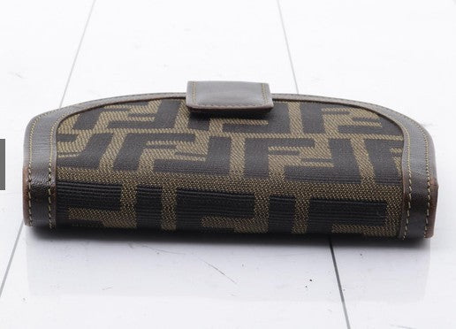 Fendi Zucca Bifold Wallet Brown Canvas Leather FF Logo Vintage Italy Authentic