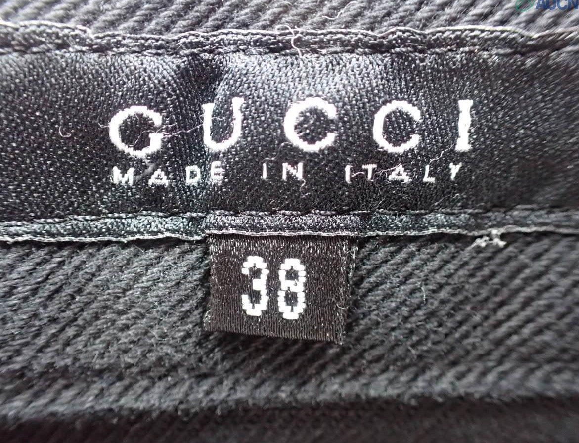 GUCCI Black Cotton Pants GG Logo Satin Belt Size 38 Women's Made in Italy