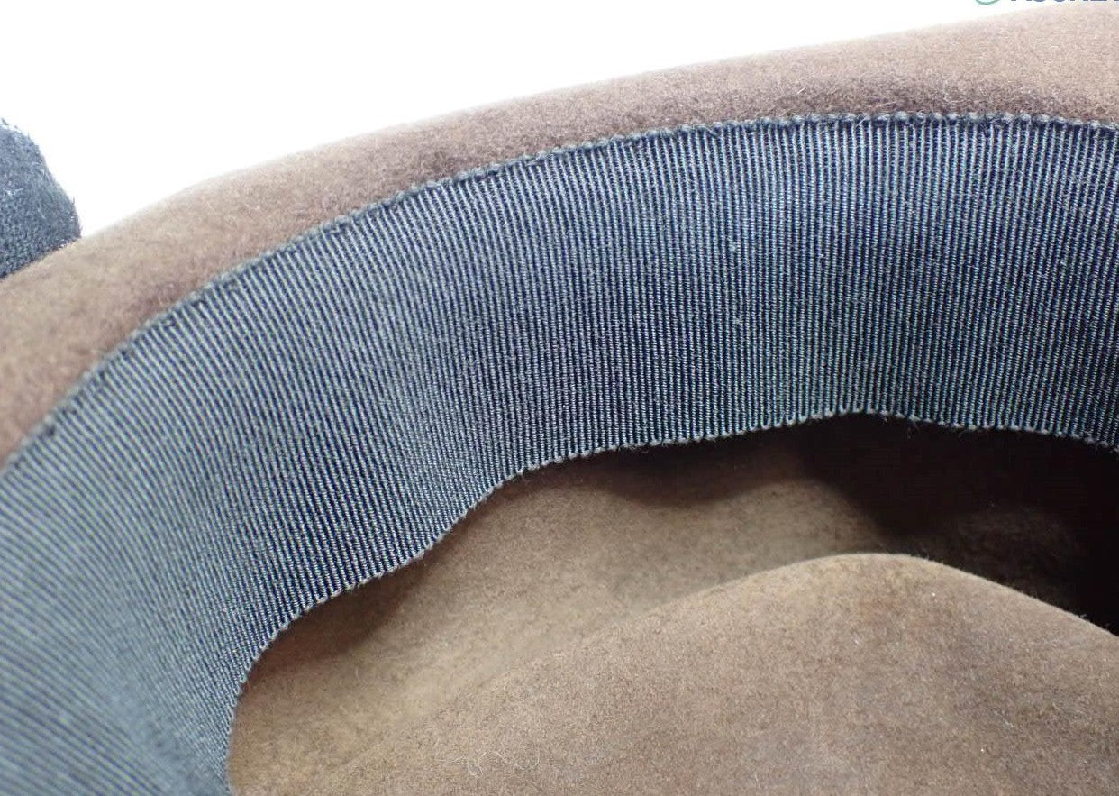 CHANEL Brown Wool Felt Fedora Hat Ribbon Coco Mark Size 56 Pre-Owned