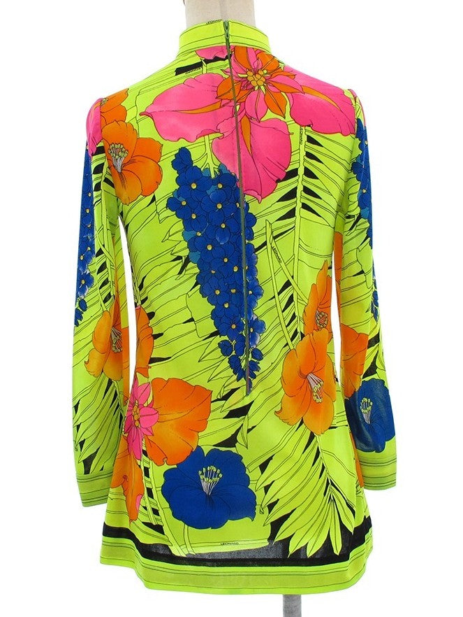 LEONARD Paris Floral Print Stretch High Neck Long Sleeve Top Polyamide