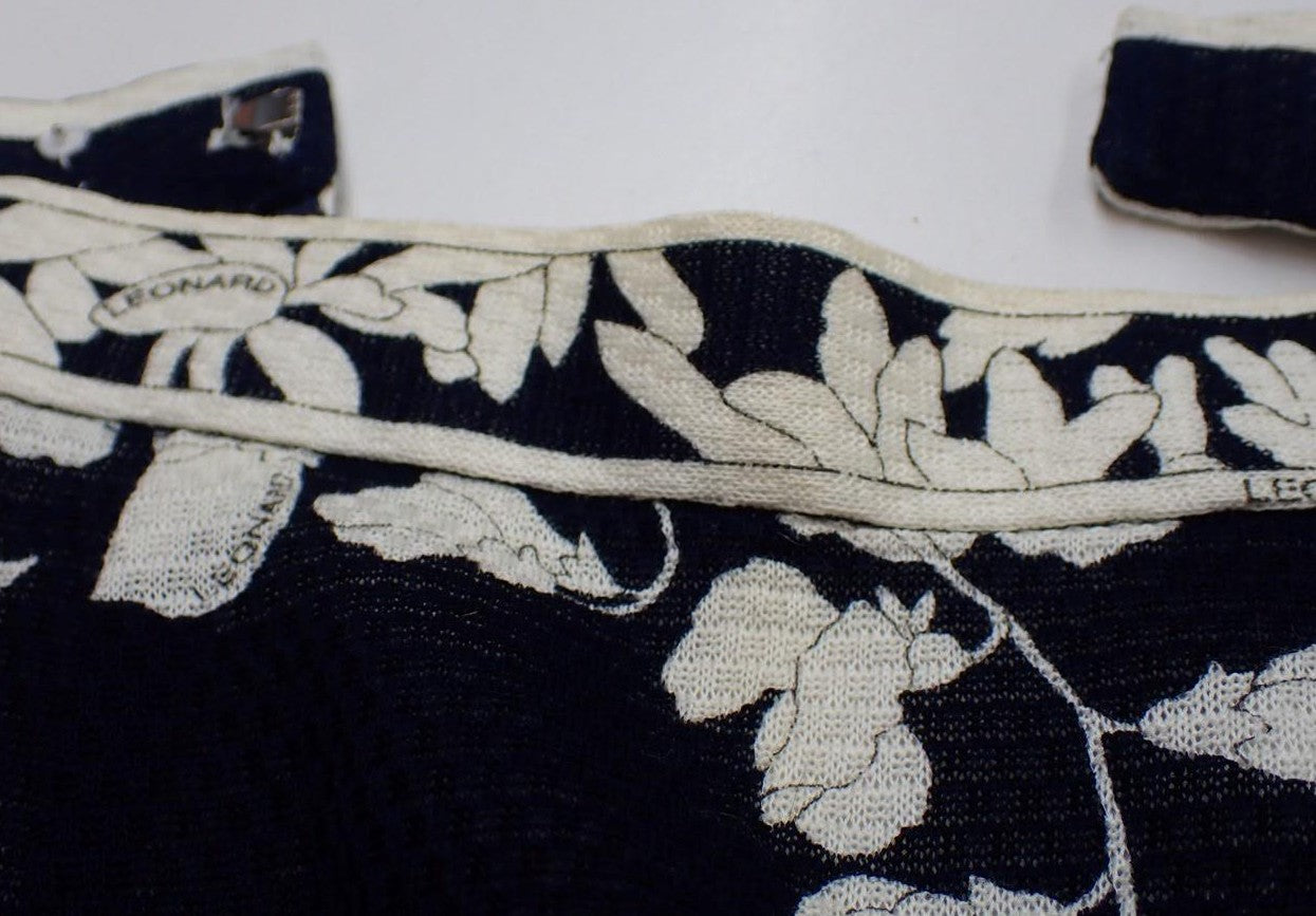 LEONARD Floral Tight Skirt Navy Ivory Cotton Japan Women Size 67-93