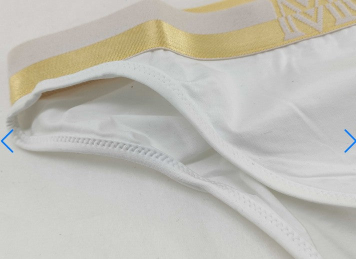 MCM Logo Waist Bikini Briefs White Gold Size L MFYASBM04 New 2PCS