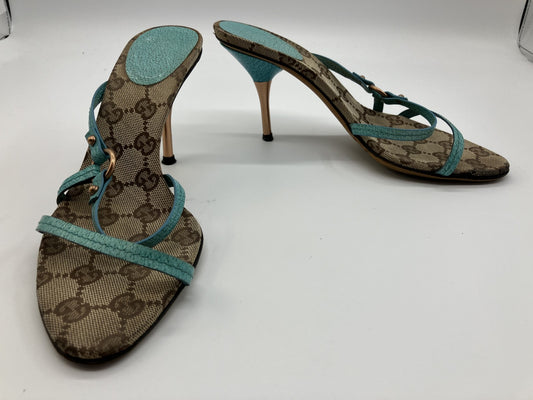 Gucci GG Canvas Sandals 36 (US 6)(9 นิ้ว)(22.9 ซม.) ส้นสูง 9 ซม. จัดส่งฟรี 