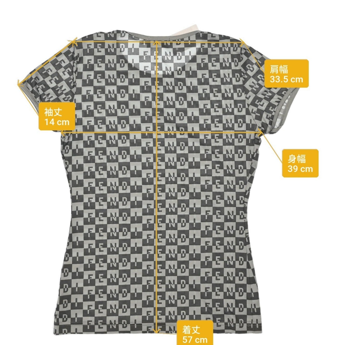 FENDI Logo Print Stretch T Shirt Top Gray Size 44 Women's Short Sleeve