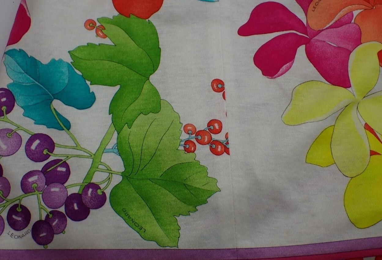 LEONARD Paris Floral Tropical Print Skirt Cotton Lined Waist 69 Japan