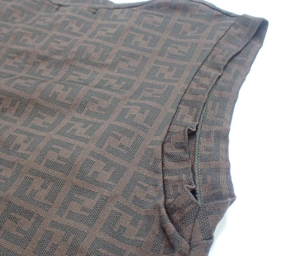 FENDI Zucca Sleeveless Dress Brown FF Monogram Stretch Italy Size 40