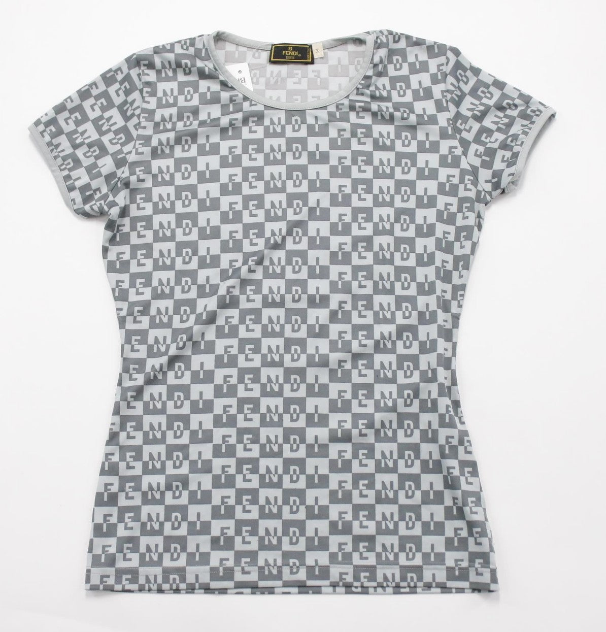 FENDI Logo Print Stretch T Shirt Top Gray Size 44 Women's Short Sleeve