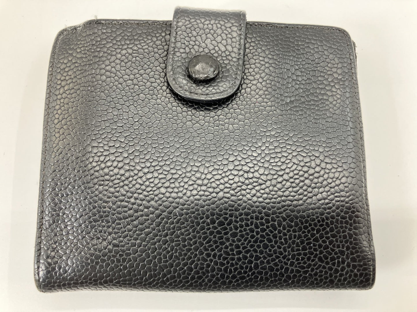 CHANEL Caviar Skin Black Coco Mark W Hook Bifold Wallet with Box and Cards