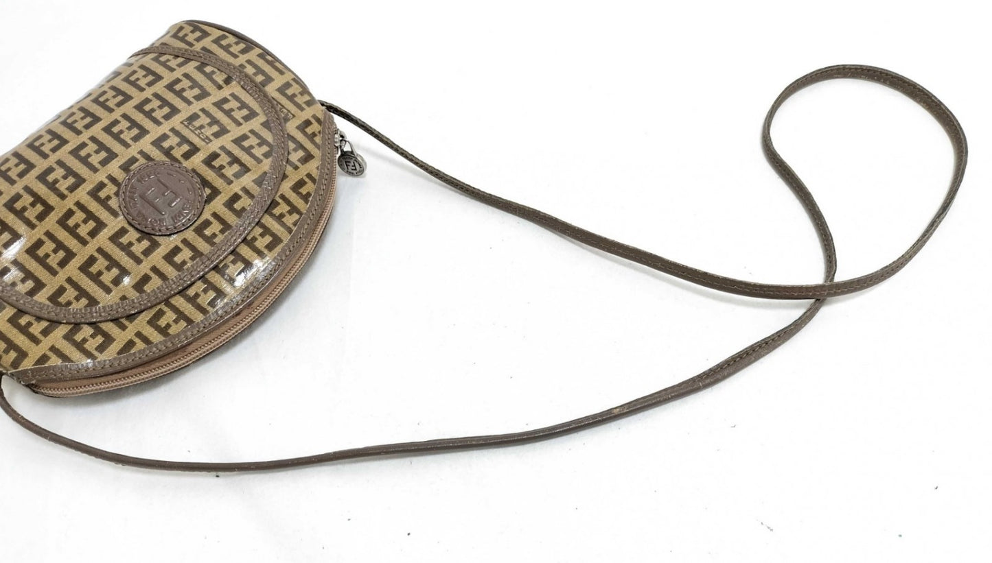 FENDI Zucca FF Canvas Shoulder Bag Brown Beige Small Crossbody Italy