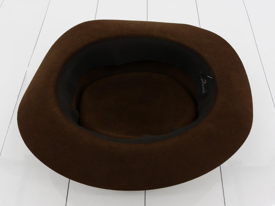 CHANEL Brown Wool Felt Fedora Hat Ribbon Coco Mark Size 56 Pre-Owned