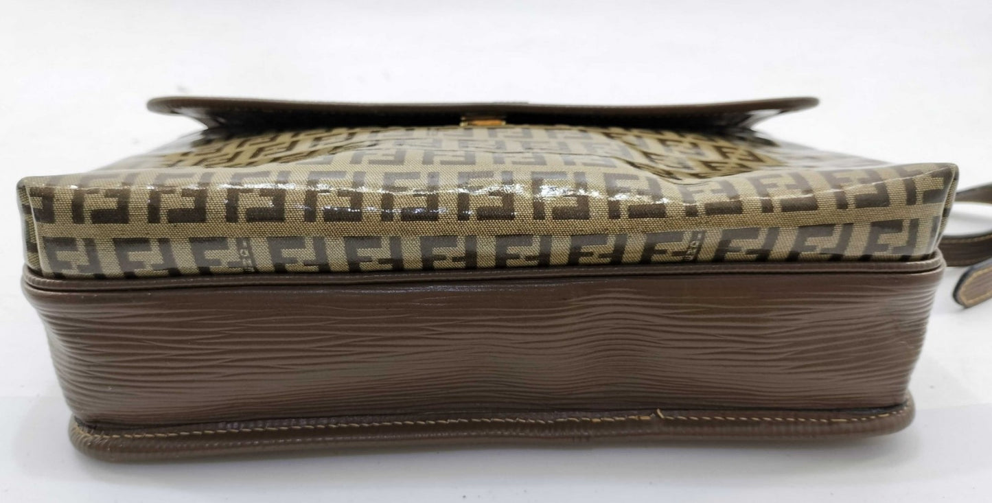FENDI Zucca Shoulder Bag FF Logo Brown PVC Leather Vintage Crossbody