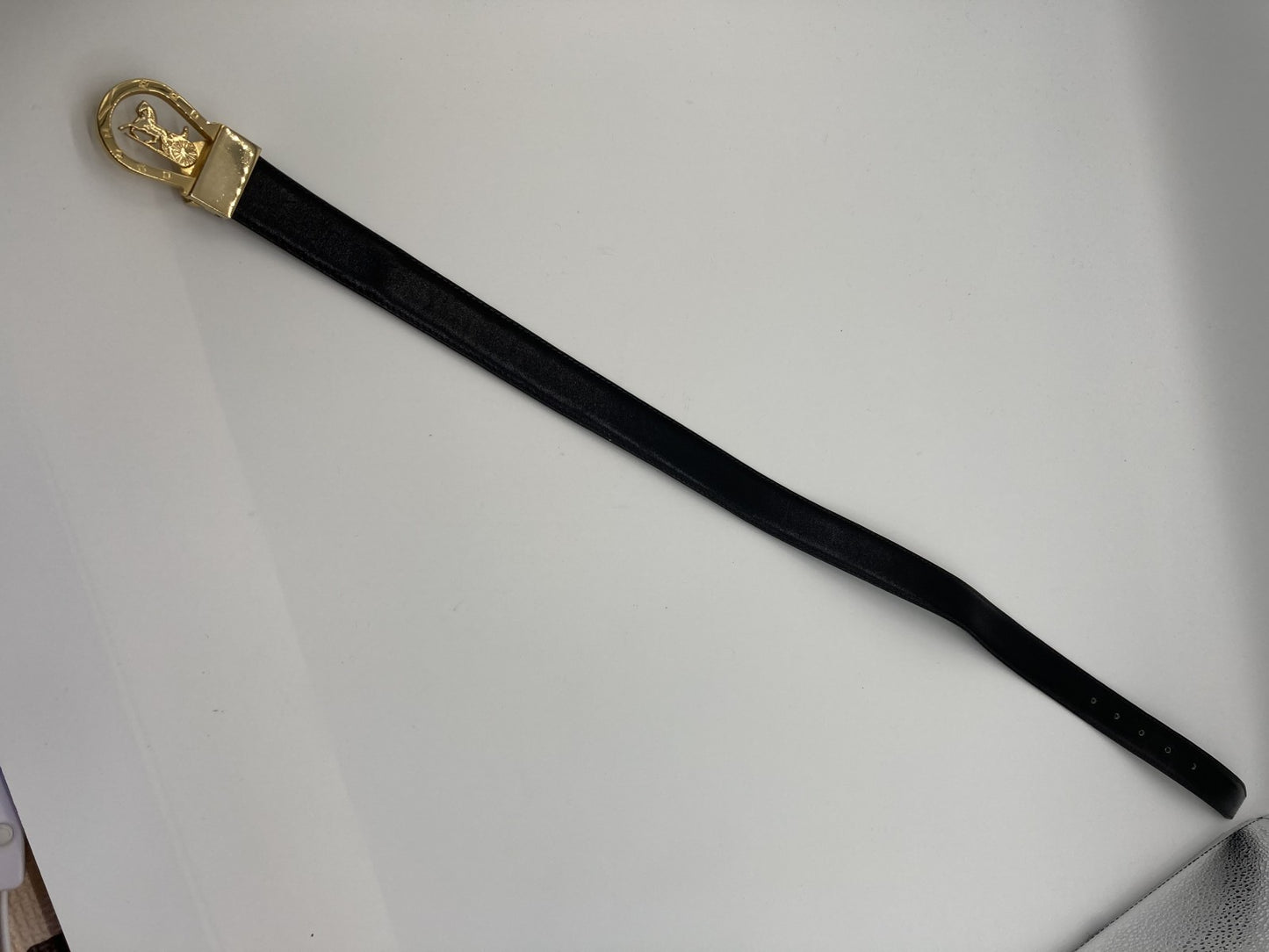 Celine black leather belt with carriage hardware, length 86cm, width 3cm