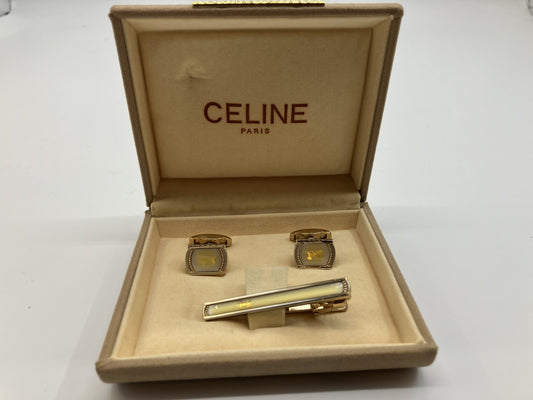 Celine tiepin and cufflinks set, gold, with box,