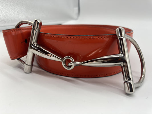 Gucci Horsebit Belt Leather Orange Total Length 87cm Free Shipping 