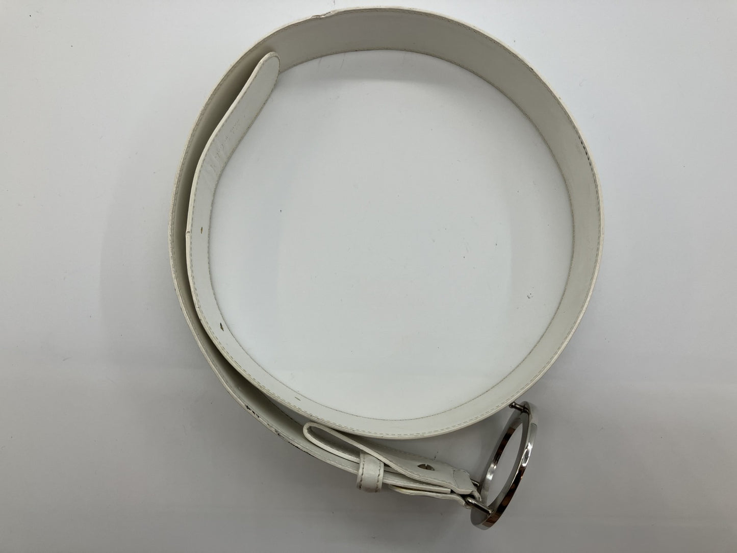 BVLGARI Circle Logo Belt White &amp; Silver 96cm Free Shipping 