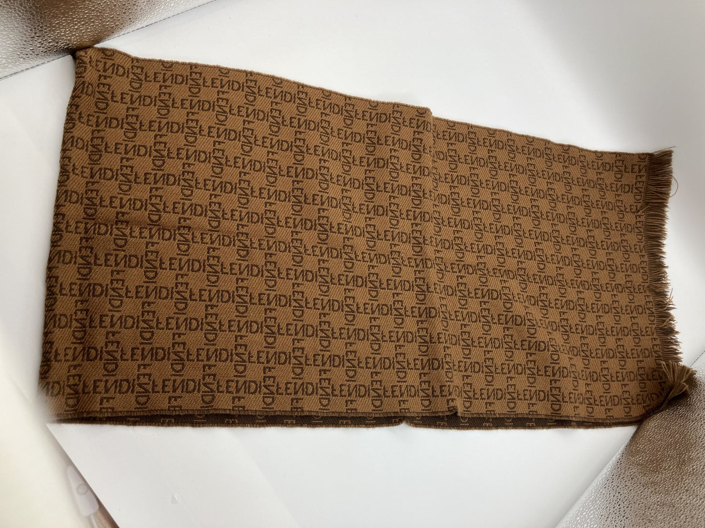 FENDI ZUCCA Scarf 150 x 35cm Brown Free Shipping 