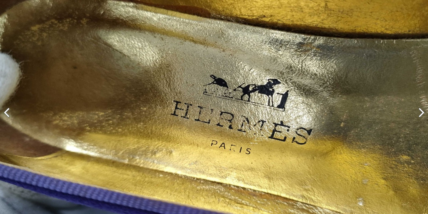 HERMES Pegasus Embroidered Suede Flats Purple EU 35 / US 5.5 / JP 22.5cm Women’s Shoes
