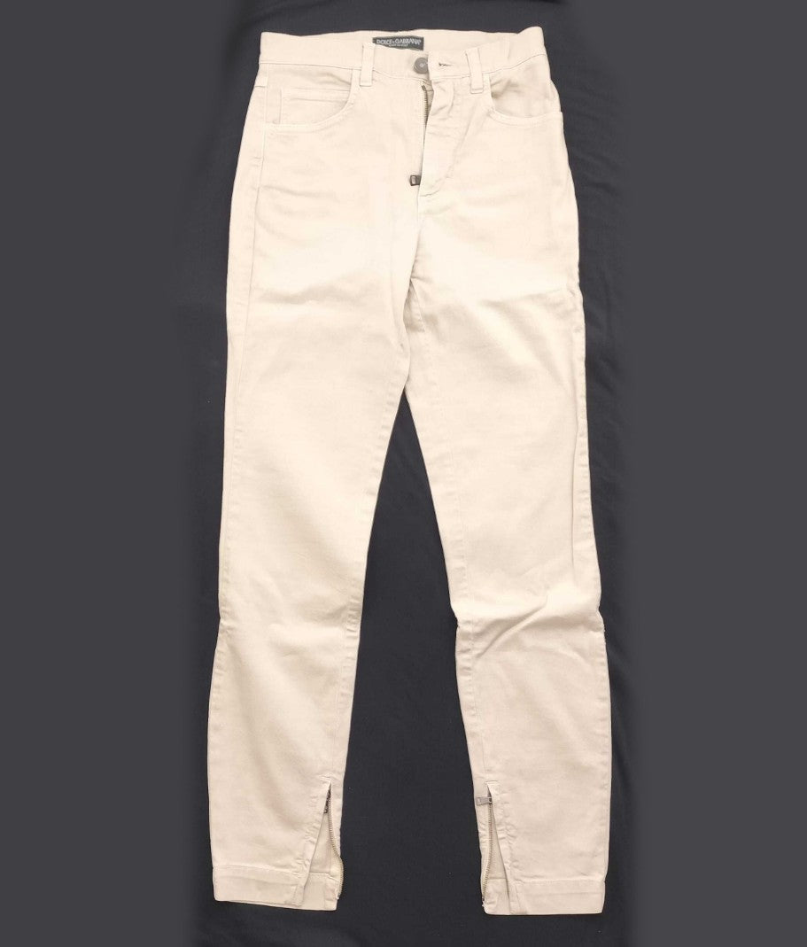 Dolce & Gabbana Beige  Denim Pants Size 36 Slim Fit Zip Hem Italy