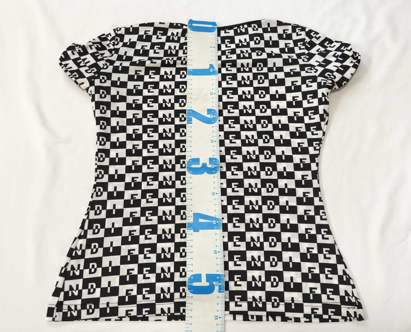 FENDI Checker Logo Print Stretch Short Sleeve T-Shirt Top Women's Size 40 Italy