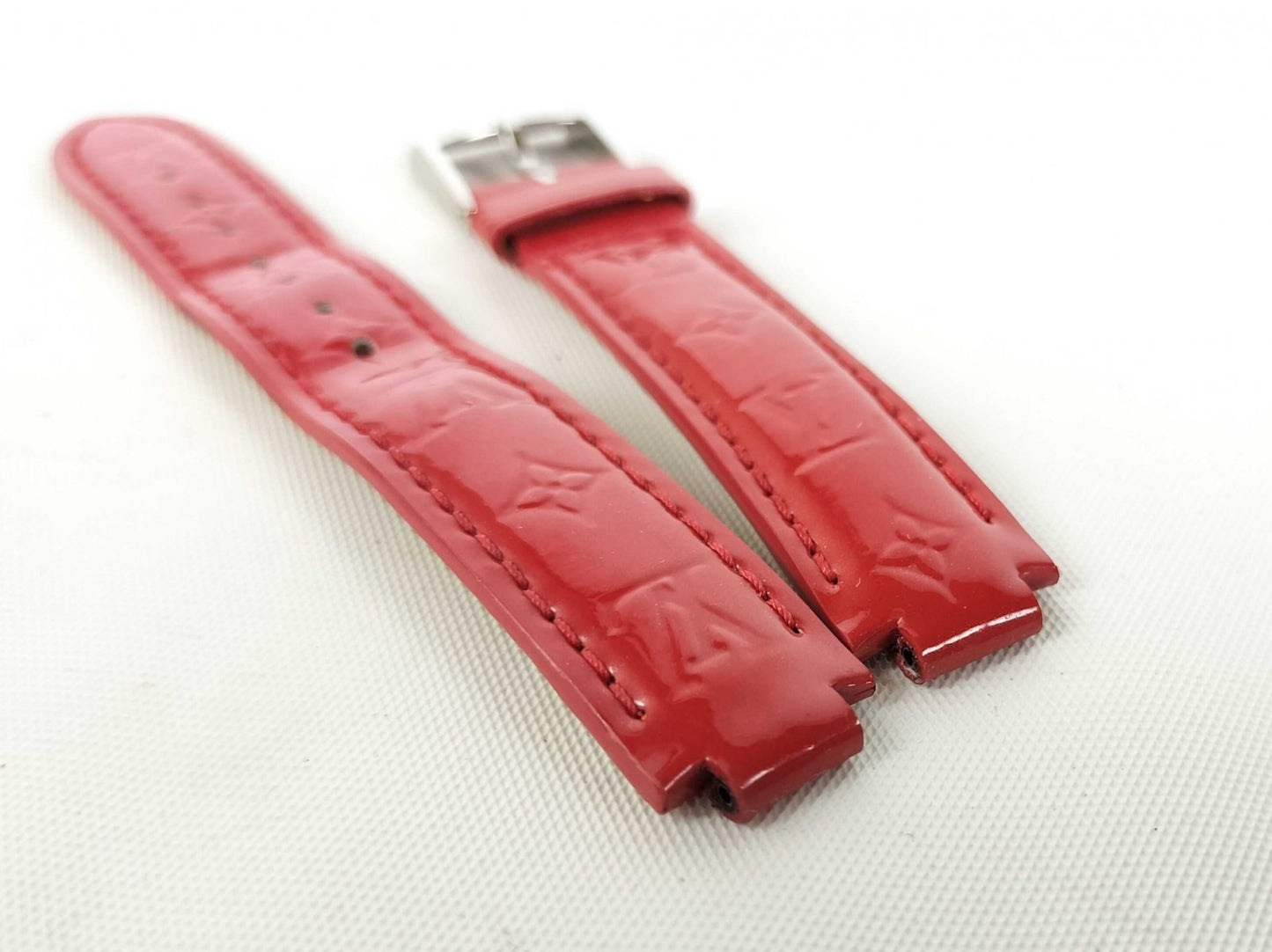 LOUIS VUITTON Vernis Leather Watch Strap Red 14mm Made in France Authentic