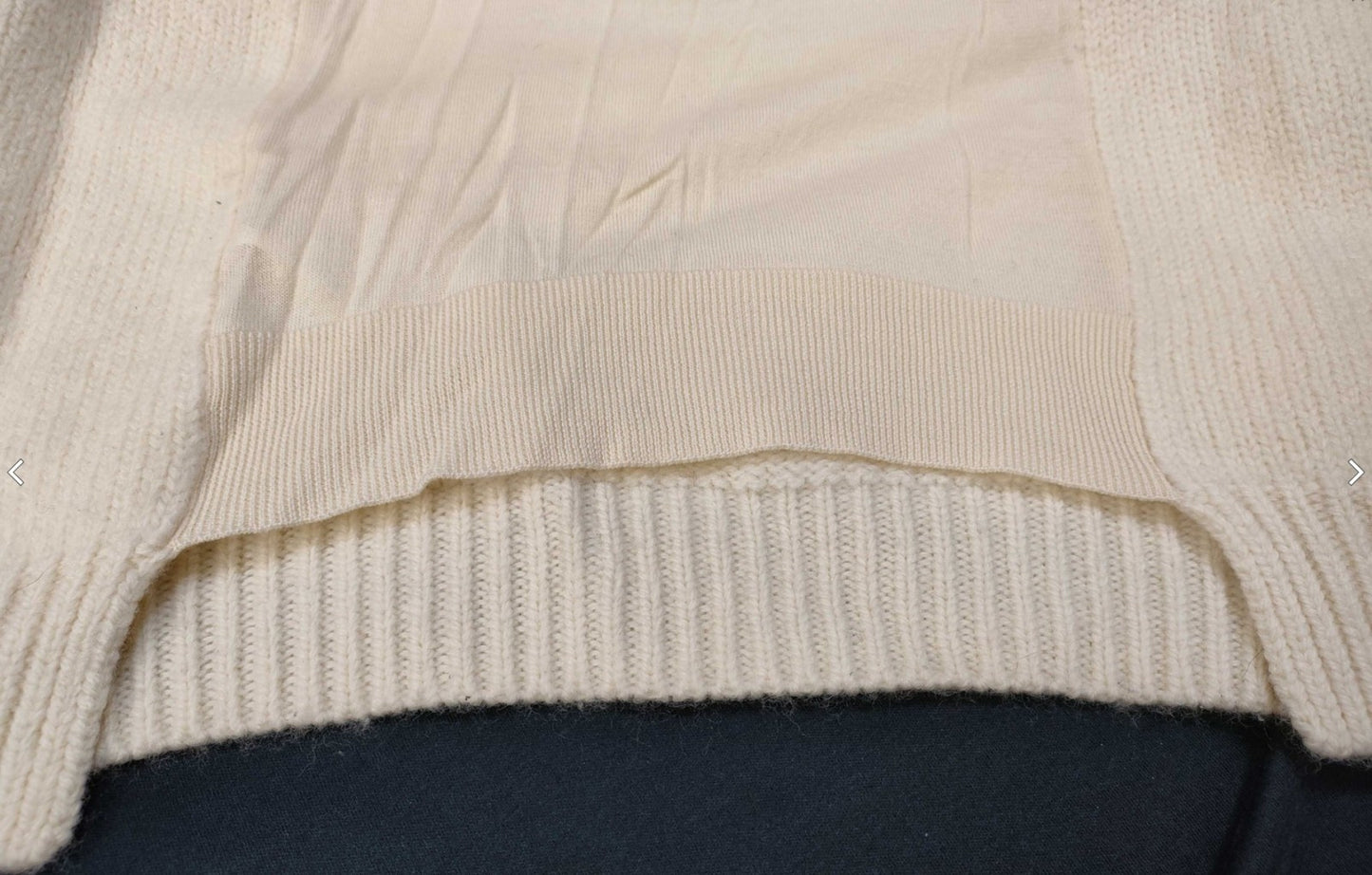 YOKO CHAN Wool Knit Dress Ivory Rib Sleeve Sheer Back Size 36 Japan