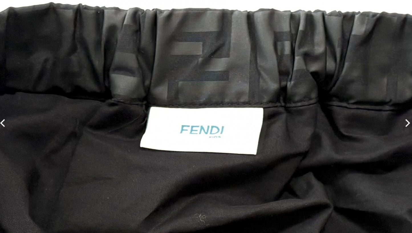 FENDI FF Zucca Logo Black Nylon Snap Mini Skirt Size 10A Made in Italy