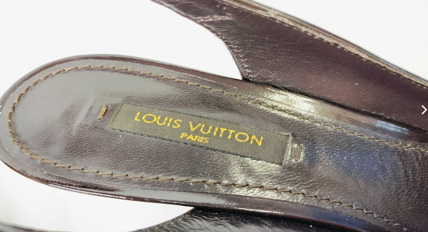 Louis Vuitton Monogram Bow Slingback Wedge Sandals (EU 36)(US 6) Cork Heel Italy