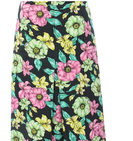 BALENCIAGA Floral Skirt Size 36 Cotton Black Multicolor Made in Italy
