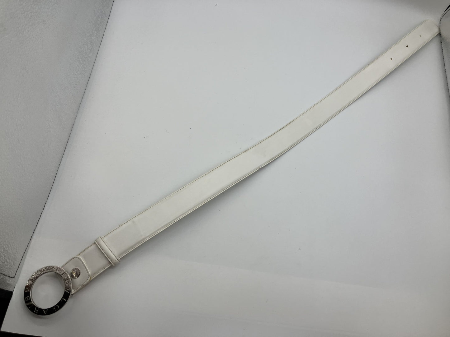 BVLGARI Circle Logo Belt White & Silver 95cm