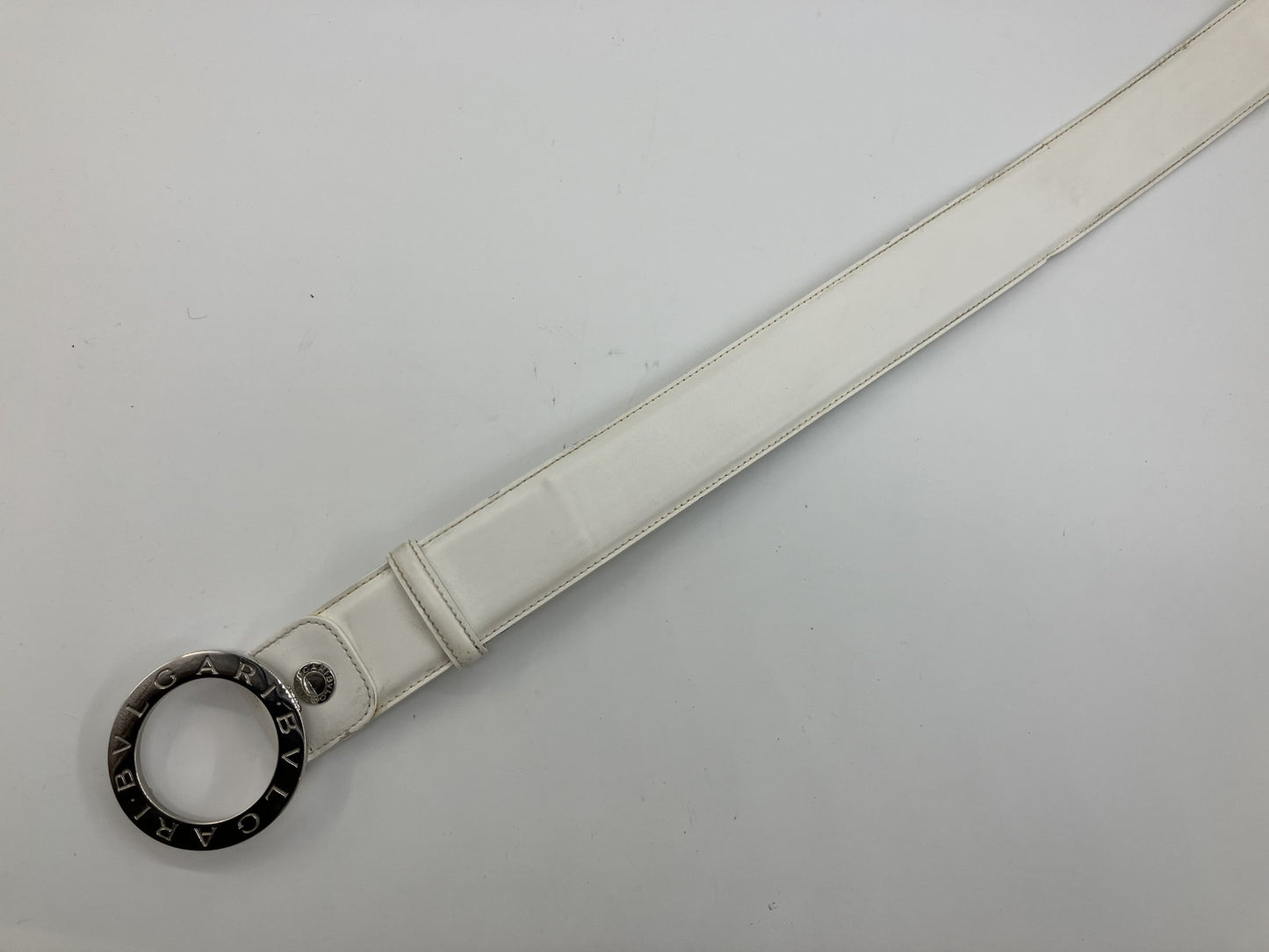 BVLGARI Circle Logo Belt White & Silver 95cm