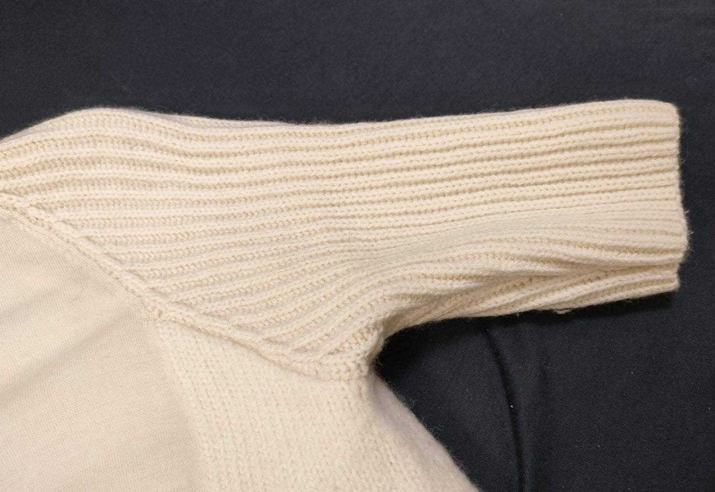 YOKO CHAN Wool Knit Dress Ivory Rib Sleeve Sheer Back Size 36 Japan