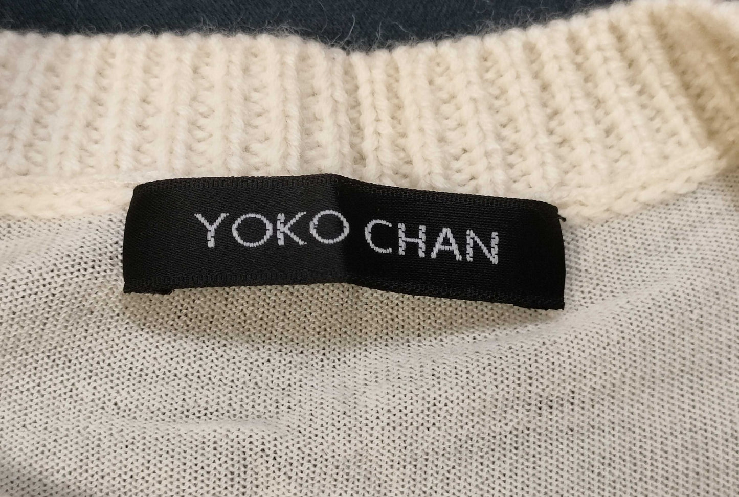 YOKO CHAN Wool Knit Dress Ivory Rib Sleeve Sheer Back Size 36 Japan