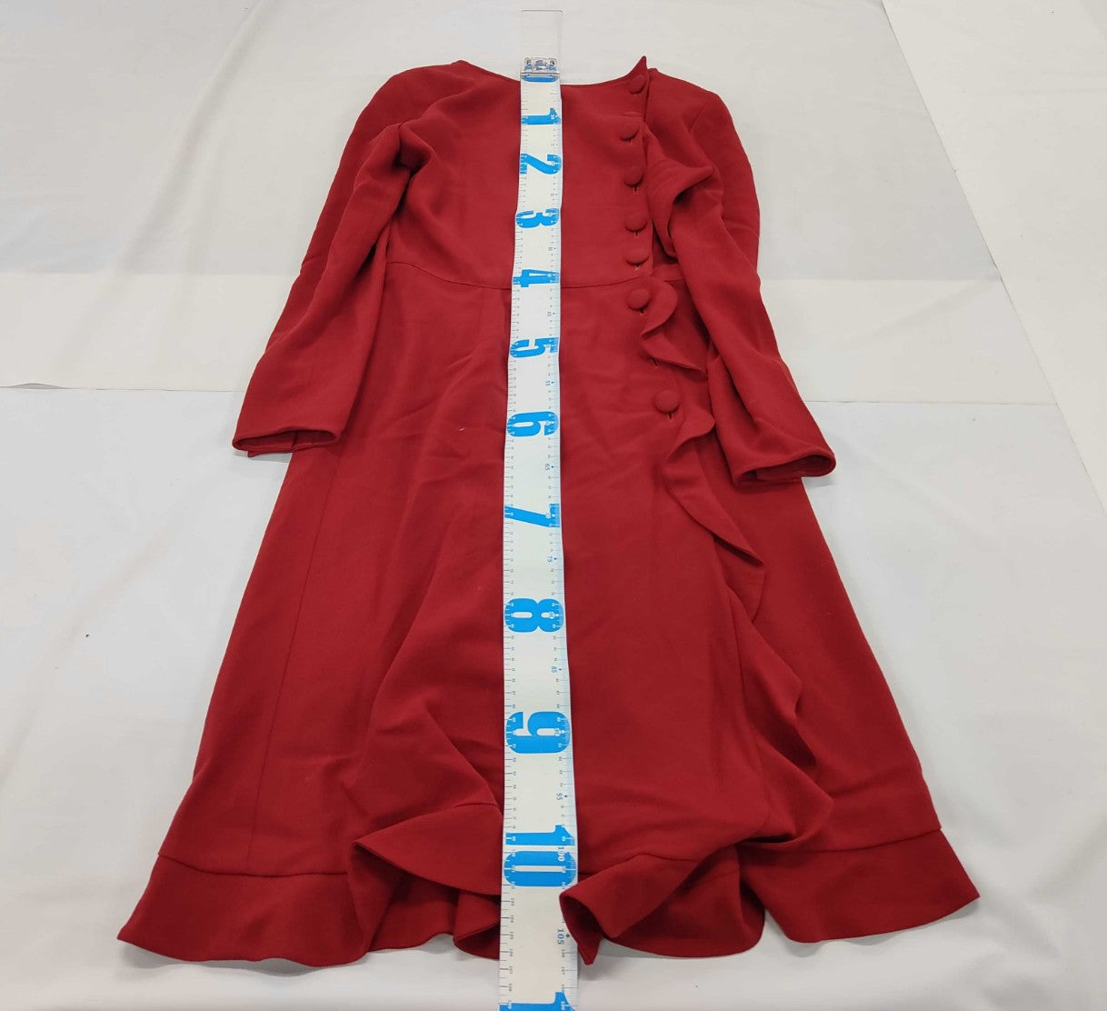 Valentino Garavani Boutique Red Long Dress Size 8 Italy Ruffle Button Vintage