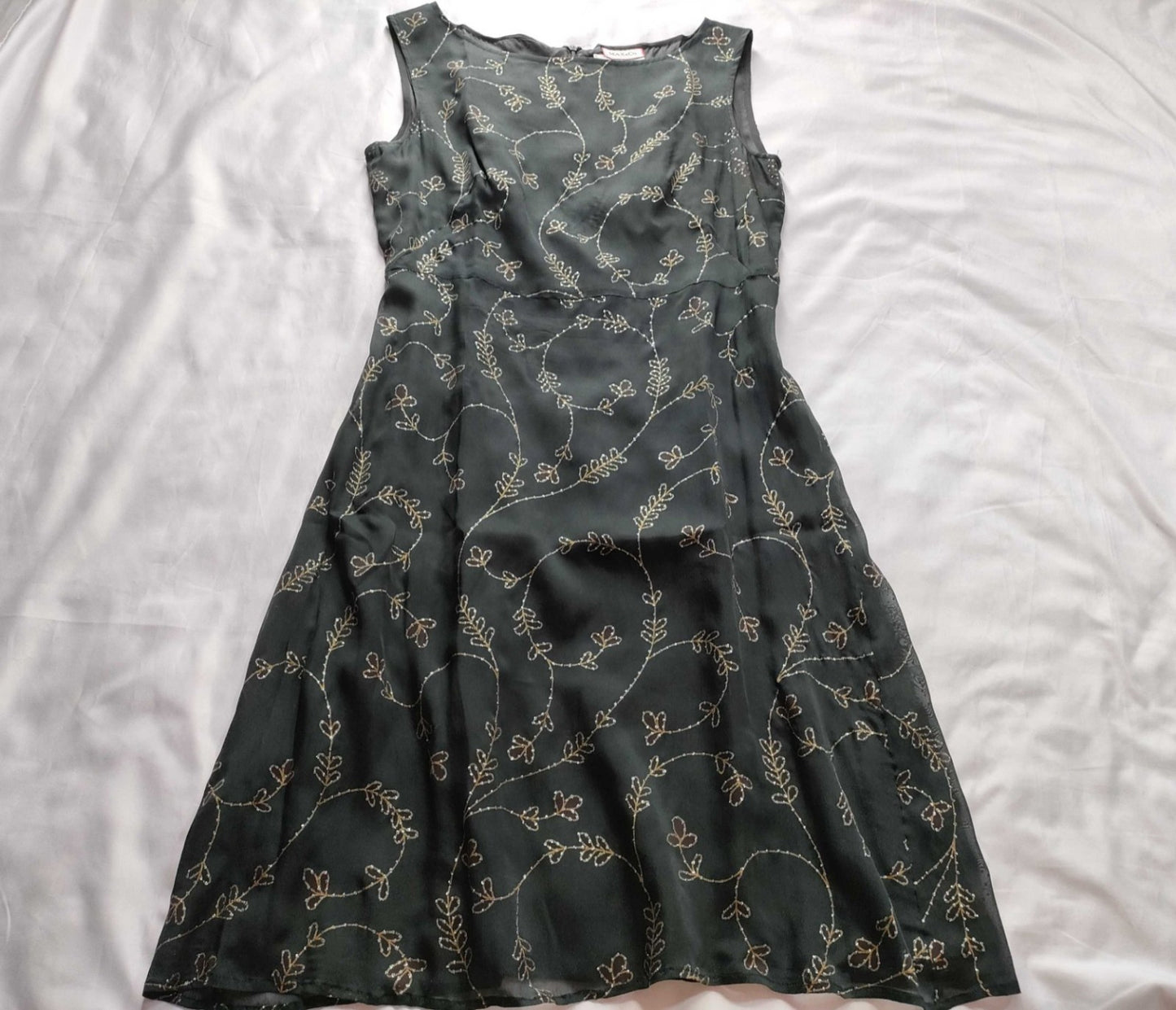 MAX&Co Couture Dress Size 40 Black Silk Blend Embroidered Sleeveless Italy