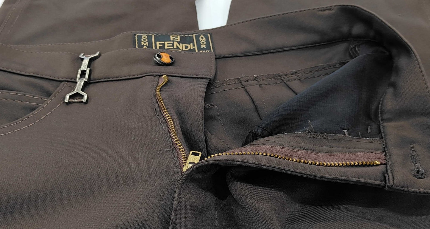 FENDI Jeans Brown Pants Women IT42 Nylon Made in Italy Slim Fit Vintage